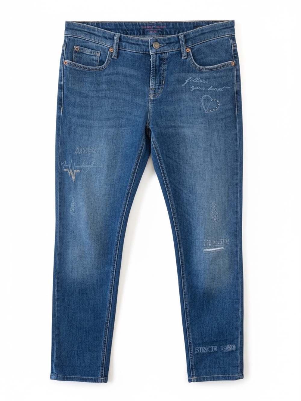 Cambio Laurie Leisure Fit Embellished Jean, Low Rise, Soft Cotton, 2% Spandex